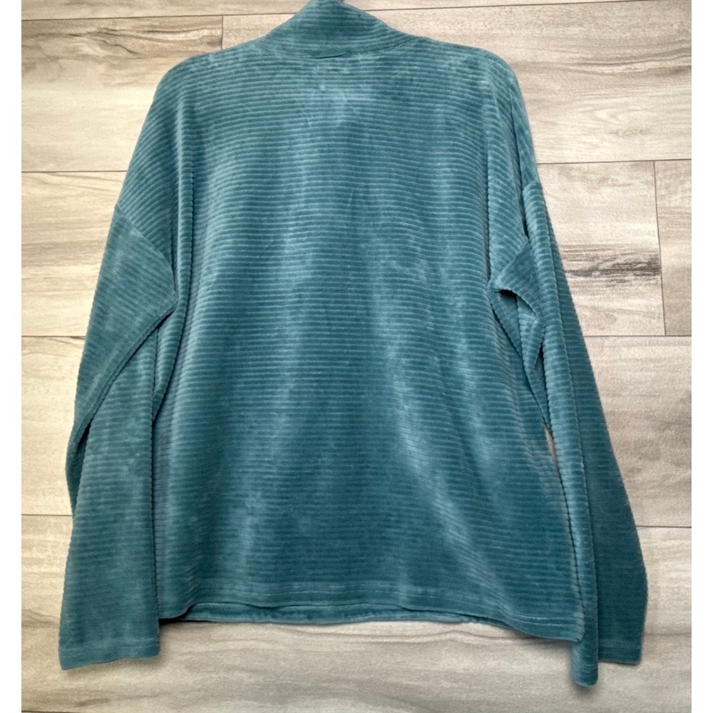 L.L.Bean Teal Ribbed Velour Quarter Zip Pullover Women's Large - Picture 2 of 8